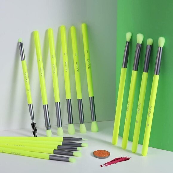 Docolor Eyeshadow Brush Set 15Pcs Green Eye Makeup Synthetic Brushes With  Case - Picture 9 of 12